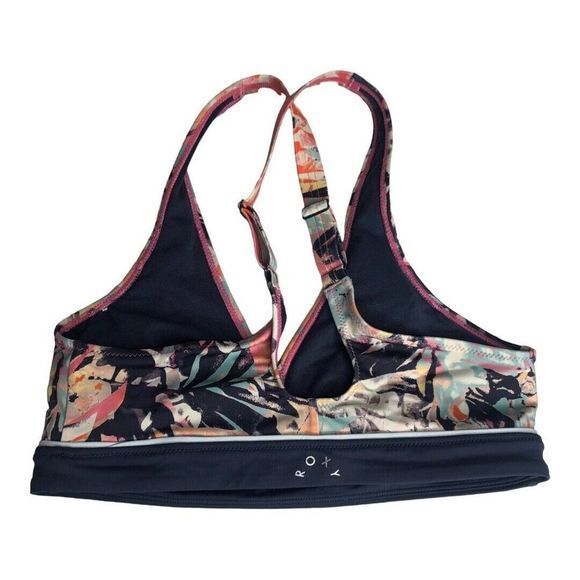 ROXY Fitness Sports Bra Bikini Top Floral Navy Size S 2579 - Picture 3 of 11
